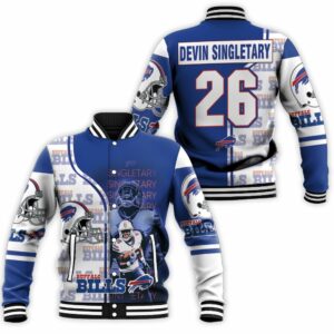 Buffalo Bills 26 Devin Singletary AFC East Baseball Jacket