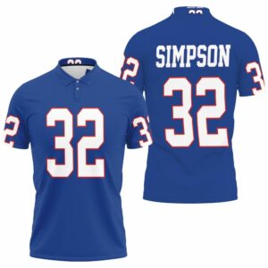 Buffalo Bills 32 O J Simpson Men Royal Vintage Jersey Inspired Style Polo Shirt