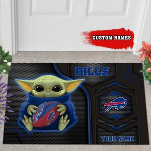 Buffalo Bills 3D Doormats NFL Baby Yoda Custom Name