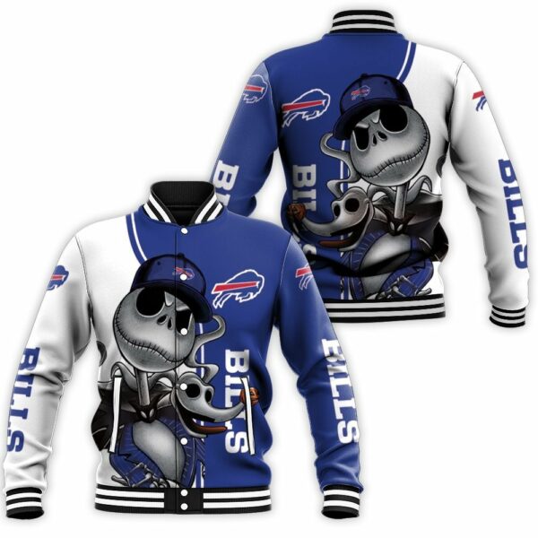 Buffalo Bills Jack Skellington And Zero Baseball Jacket BJ0618