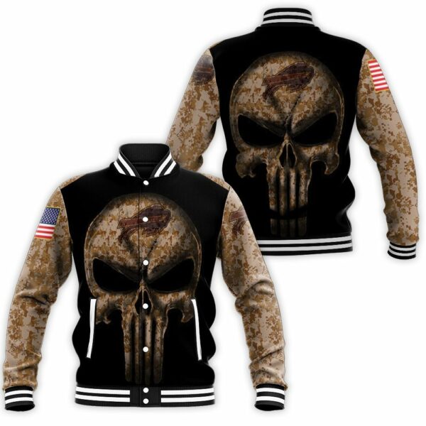 Camouflage Skull Buffalo Bills American Flag Baseball Jacket BJ1769