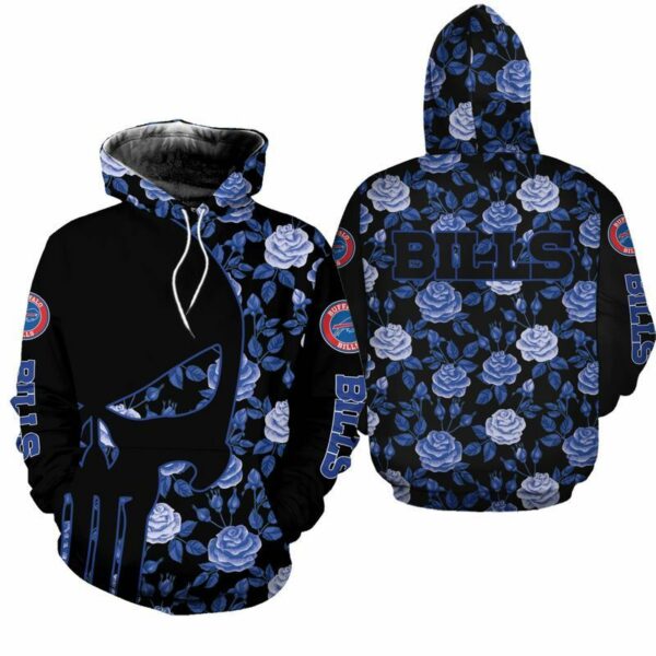 NFL Buffalo Bills Team Hoodie Skull And Flowers For Men's And Women's NFL