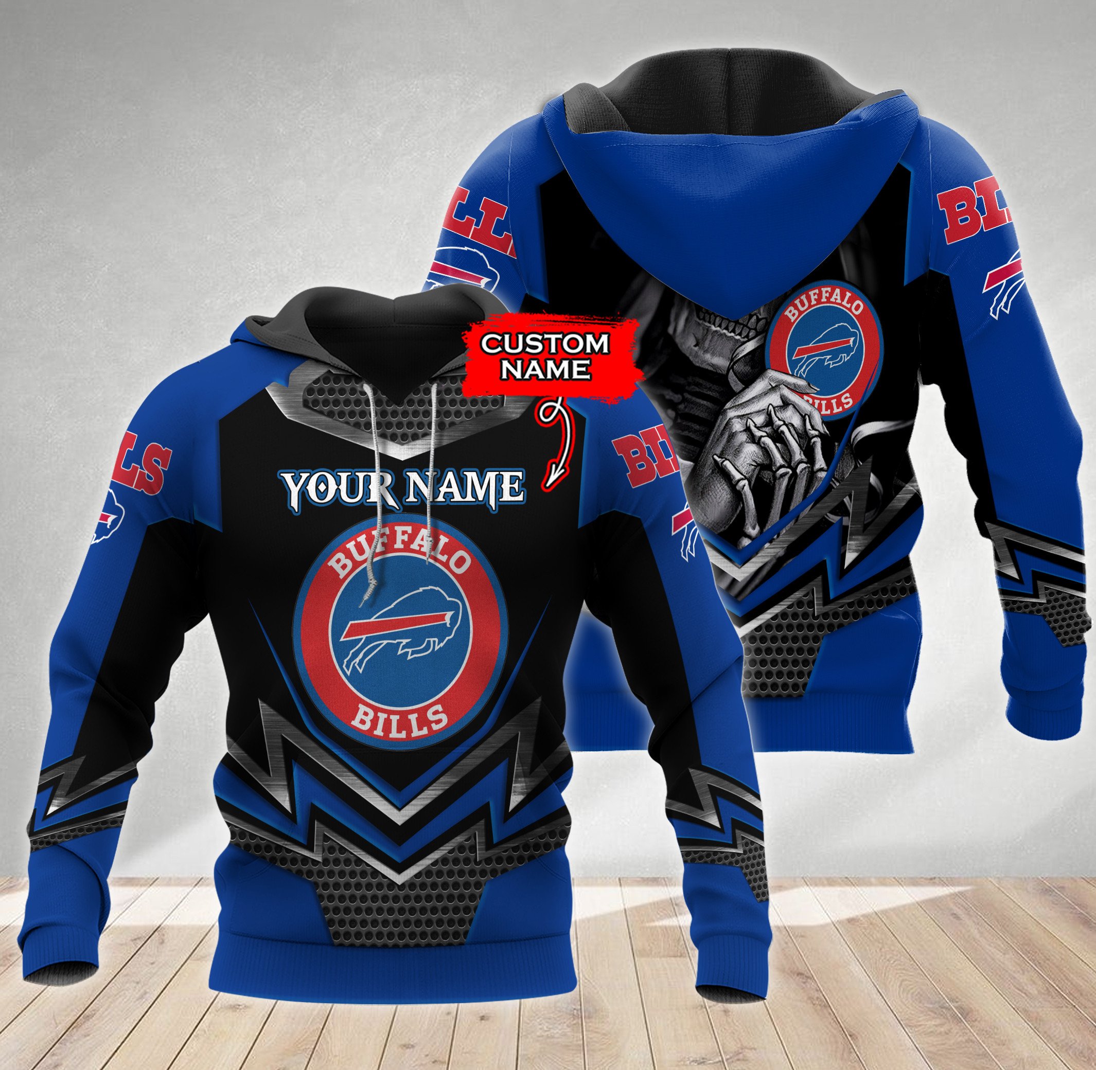 Buffalo Bills 3D Personalized Skull Hoodie - billsfanshome.com